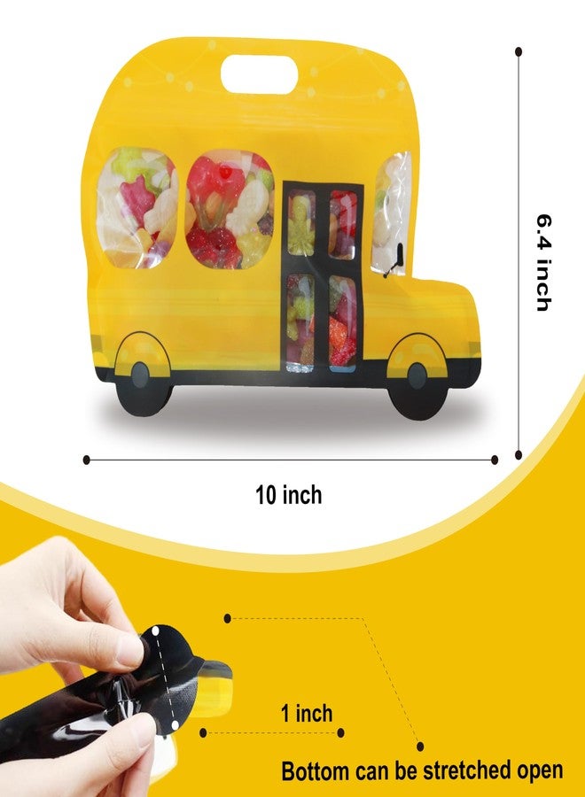 AOKELEON 20 Pcs Yellow School Bus Goodie Bags Plastic Gift Candy Bags with Handle Resealable Ziplock Treat Bags with Stand-up Bottom Back To School Party Favor Birthday Bags For Kids - Image 2